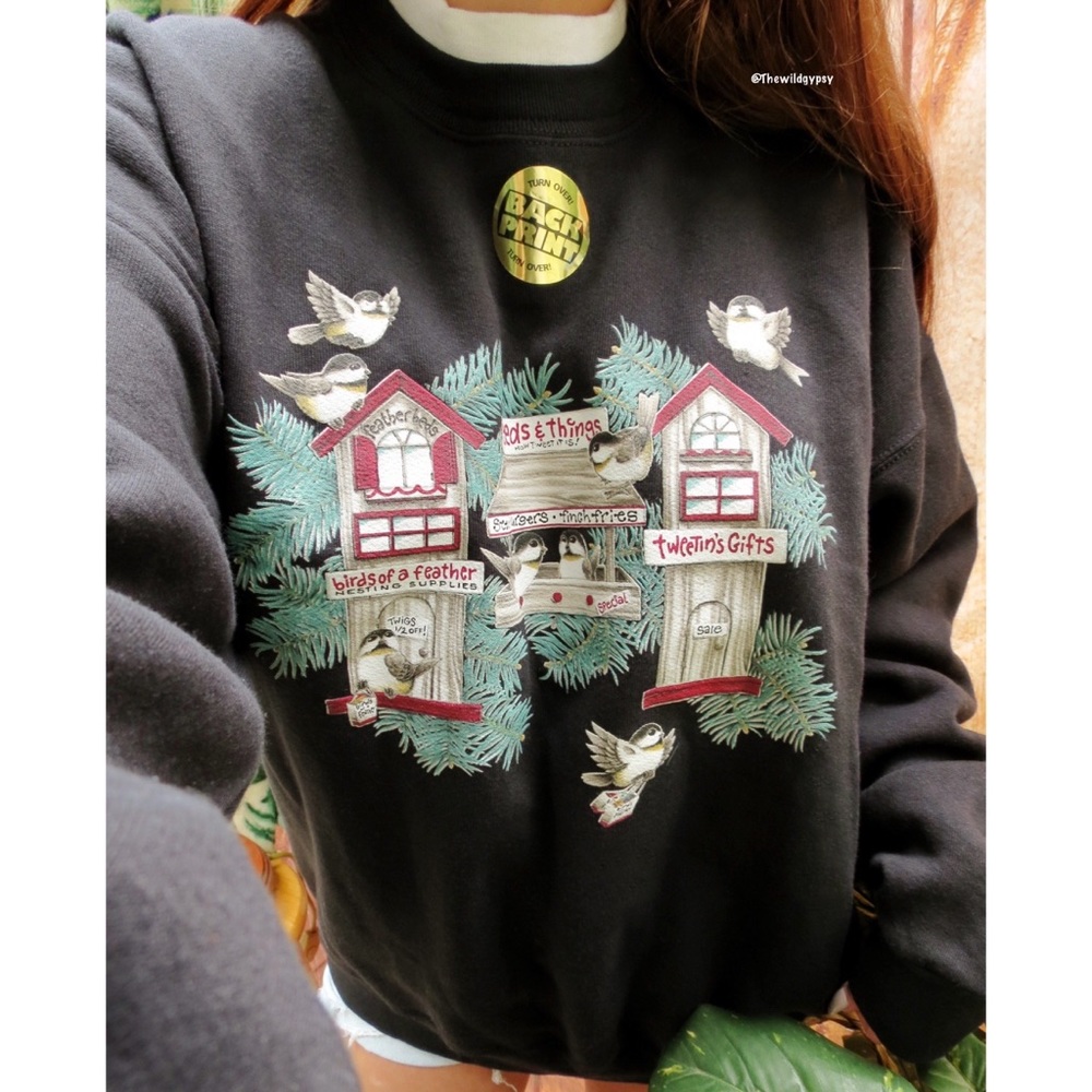 NEW Vintage winter fleece lined bird graphic ugly Christmas sweater 🌲 - Picture 2 of 5